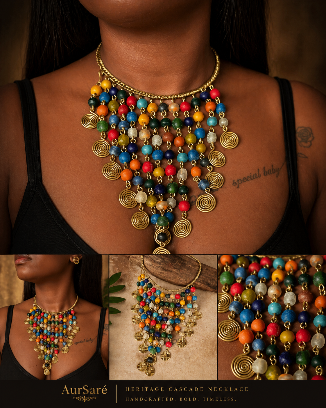 AurSaré Multicolor Cascade Statement Necklace - Image 4
